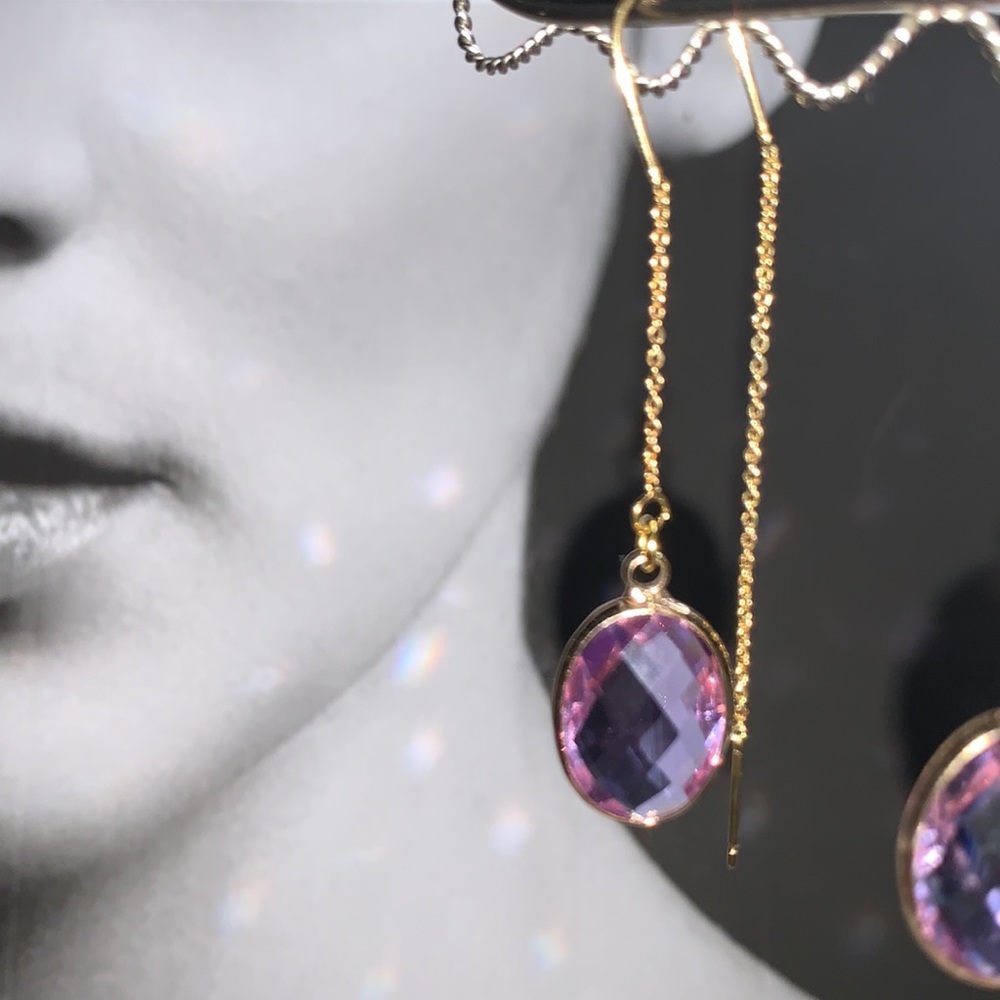 Sheer June Light Alexandrite 18mm Gold Plated Oval Crystal Pendant Drop Earring